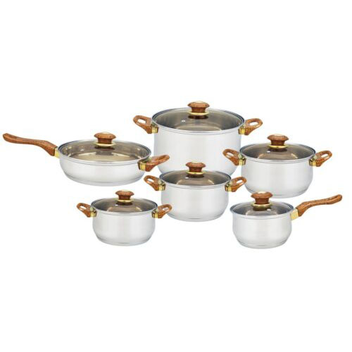 12 pc Stainless Steel Cookware Set With Glass Lid