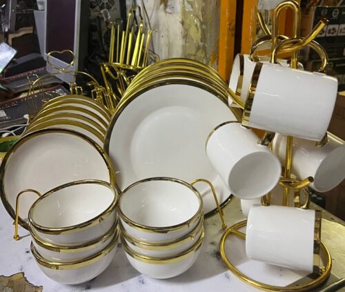 24 pcs gold line ceramic dinner set