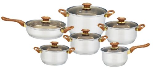 12 pc Stainless Steel Cookware Set With Glass Lid