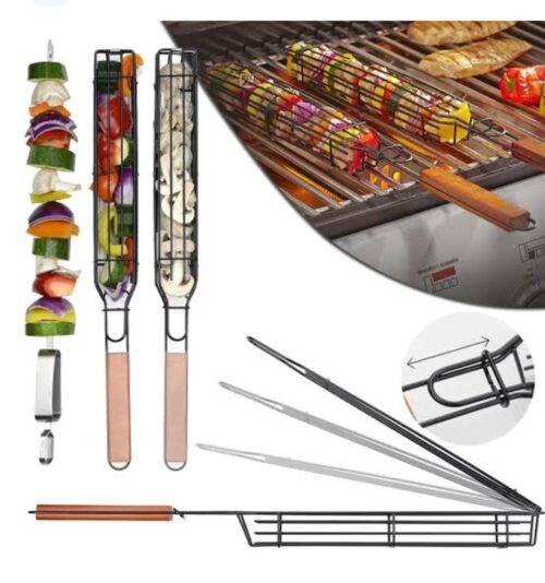 Barbecue wooden handle durable high quality reusable strong stainless rack