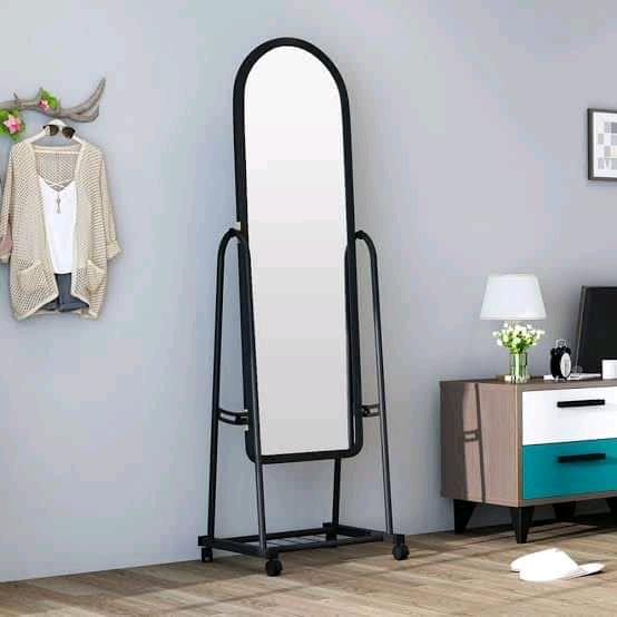 Black Full Length Dressing Mirror with Wheels and shoes Rack