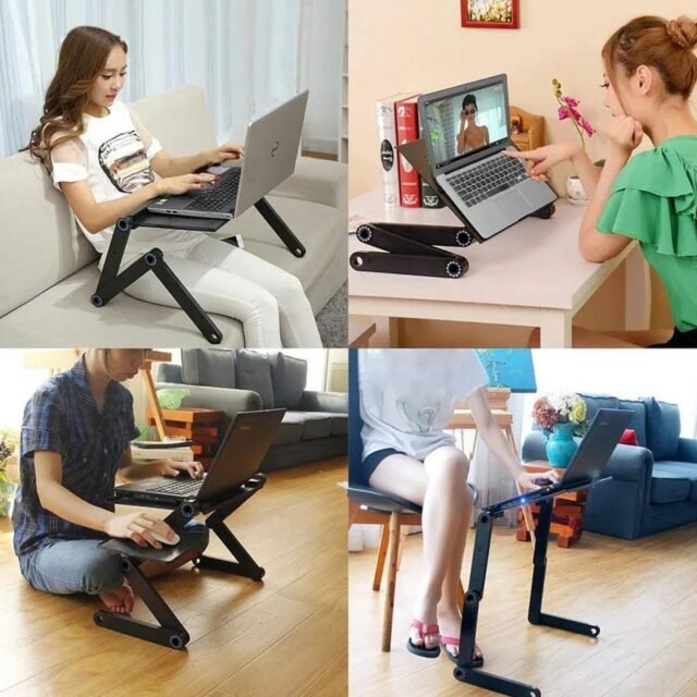 Adjustable laptop stand with fan and mouse pad