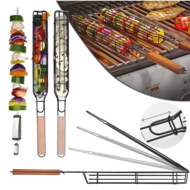 Barbecue wooden handle durable high quality reusable strong stainless rack