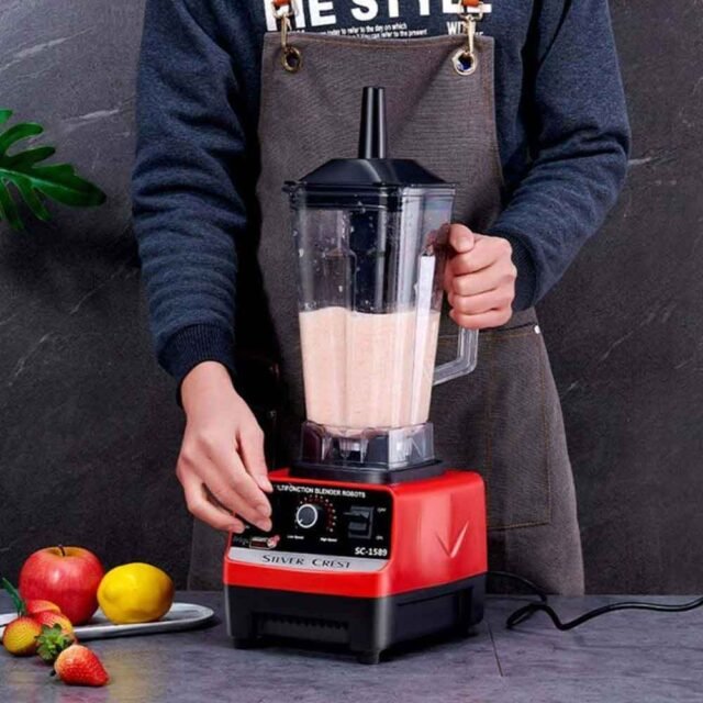 2-in-1 Silver Crest 4500W High-Power Blender – Multifunction Stainless Steel Electric Blender with Strong Blades