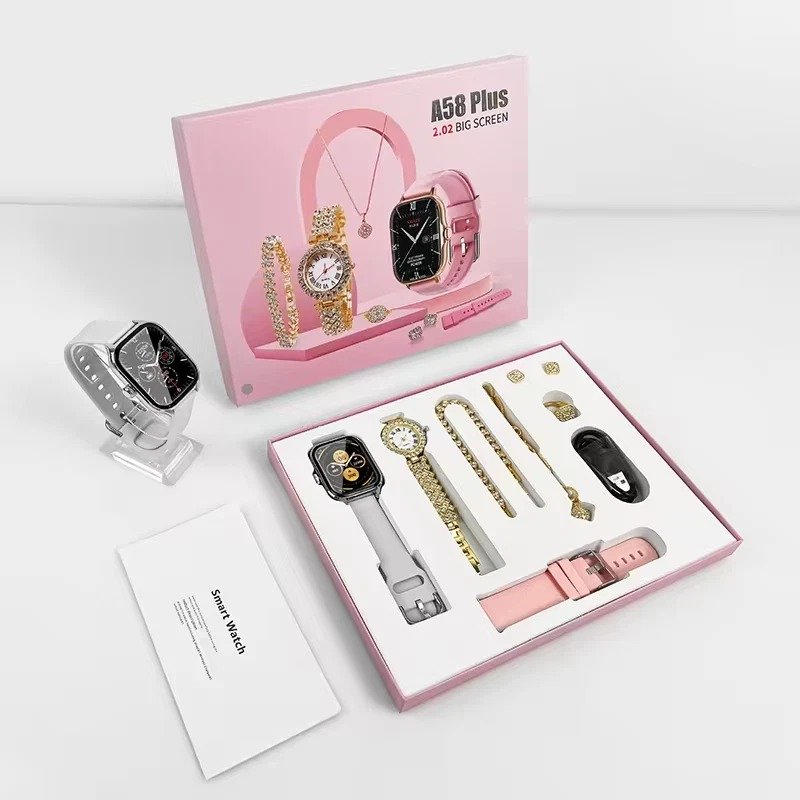 A58 Plus Smart Watch Combo Set Gifts for Women Fitness Tracker