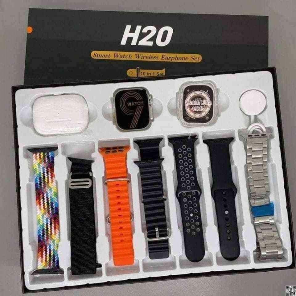 H20 10 in 1 Smart Watch With 7 Different Straps Earpods Magnetic Charger