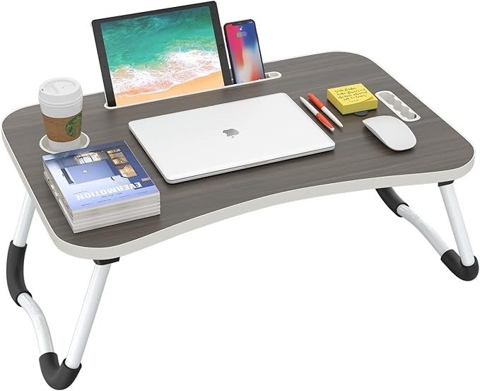 Folding Lap Desk, 23 Inch Portable Wood Black Laptop Bed Desk Lap Desk with Cup Holder, for Working Reading Writing, Eating, Watching Movies for Bed Sofa Couch Floor