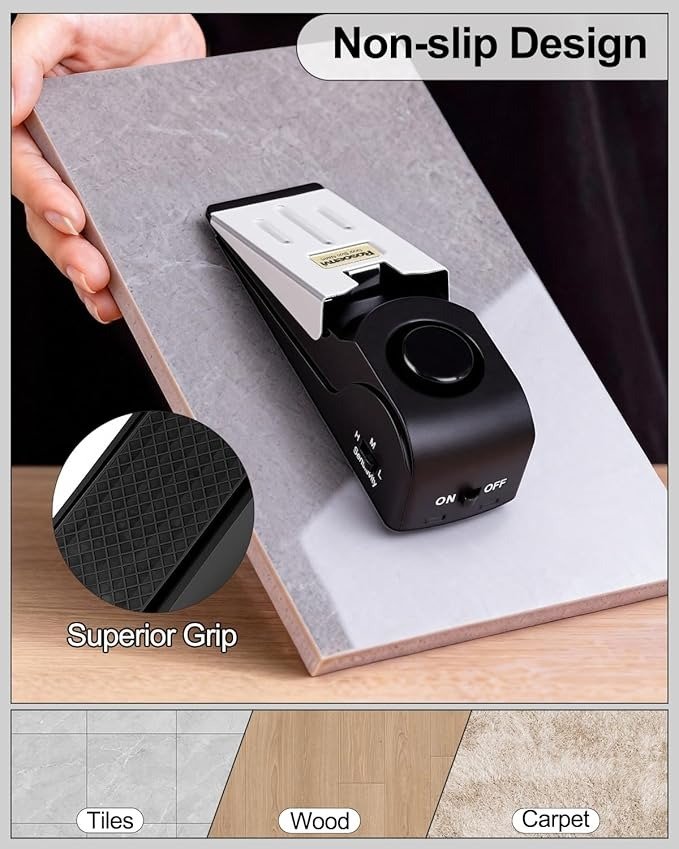 Door Stop Alarm, Door Stopper with 120DB Security Alarm, Floor Wedge Door Stop Siren, Door Security Devices for Traveling, Apartment, Hotel and Home, Black