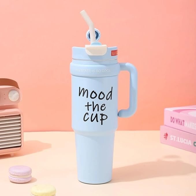 MOOKA 800ml Mood The Cup Reusable Travel Tumbler with Handle & Straw, Leak-Proof, Double-Wall Insulated Mug for Hot & Cold Drinks, Eco-Friendly Cup for Home, Office, Gym & Outdoor Use