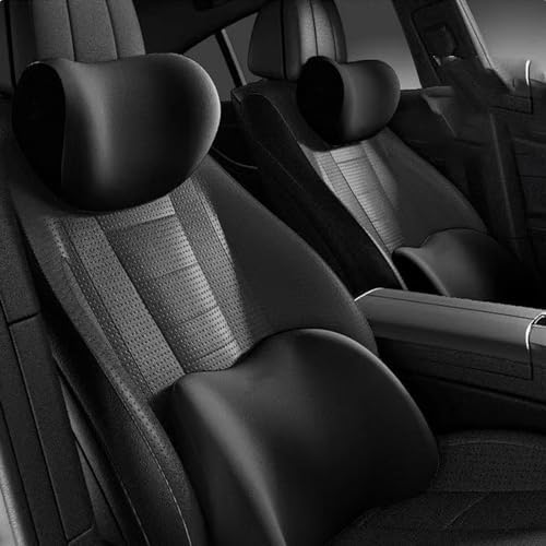Car Headrest & Lumbar Support Cushion Ergonomic Car Seat Neck Back Rest Pillows Orthopedic Memory Foam Head Rest and Lower Lumbar Support Pillow Set Backrest Driving Seat Office Chair Support (Black)