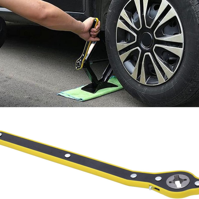 Labor Saving Ratchet Wrench Long Handle Jack Spanner for Wheel Tire Repair, High Carbon Steel Tool for Auto Maintenance