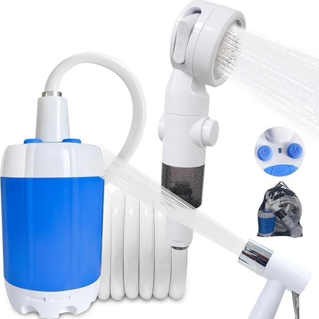 Rechargeable Electric Shower Pump with Intelligent Digital Display Multiple Spray Modes for Camping, Hiking, Traveling,